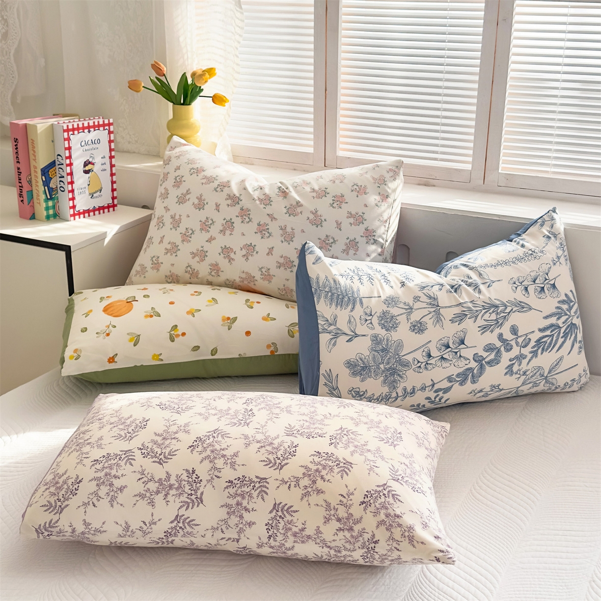 91家纺网 家纺一手货源 找家纺 多品家纺 2025新款花卉水洗棉单枕套枕套单件 组合图仅供展示