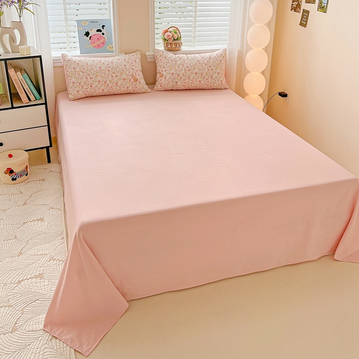 91家纺网 家纺一手货源 找家纺 一比一家纺 2025新款云感皱皱纱简单款夏被夏凉被空调被四件套 郁金香小兔粉