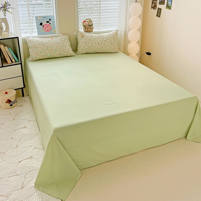 91家纺网 家纺一手货源 找家纺 一比一家纺 2025新款云感皱皱纱简单款夏被夏凉被空调被四件套 郁金香小兔绿