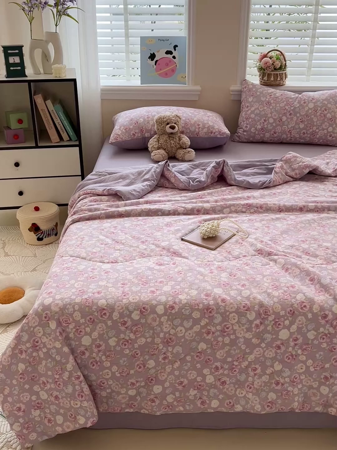 91家纺网 家纺一手货源 找家纺 一比一家纺 2025新款云感皱皱纱简单款夏被夏凉被空调被四件套 十里桃花粉