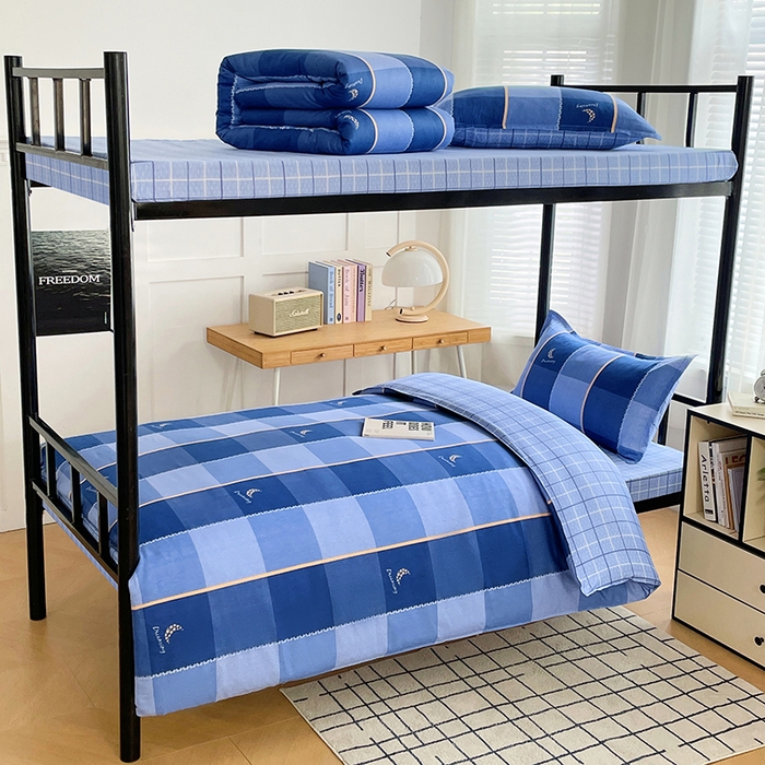 91家纺网 家纺一手货源 找家纺 锦润 2025新款印花12868全棉学生宿舍三件套纯棉六件套达芬奇-蓝