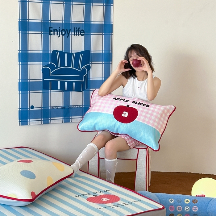 91家纺网 家纺一手货源 找家纺 觅糖2025新款ins冰藤席毛巾绣凉席 苹果气泡