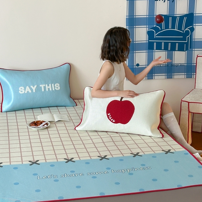 91家纺网 家纺一手货源 找家纺 觅糖2025新款ins冰藤席毛巾绣凉席 苹汁气泡