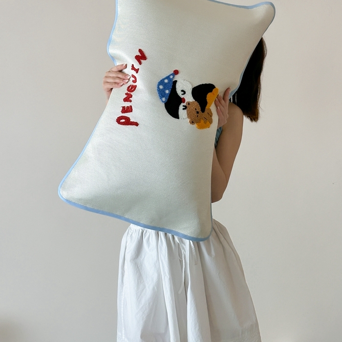 91家纺网 家纺一手货源 找家纺 觅糖2025新款ins冰藤席毛巾绣凉席 企鹅困噜