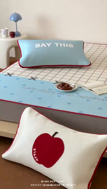 91家纺网 家纺一手货源 找家纺 觅糖2025新款ins冰藤席毛巾绣凉席 苹汁气泡