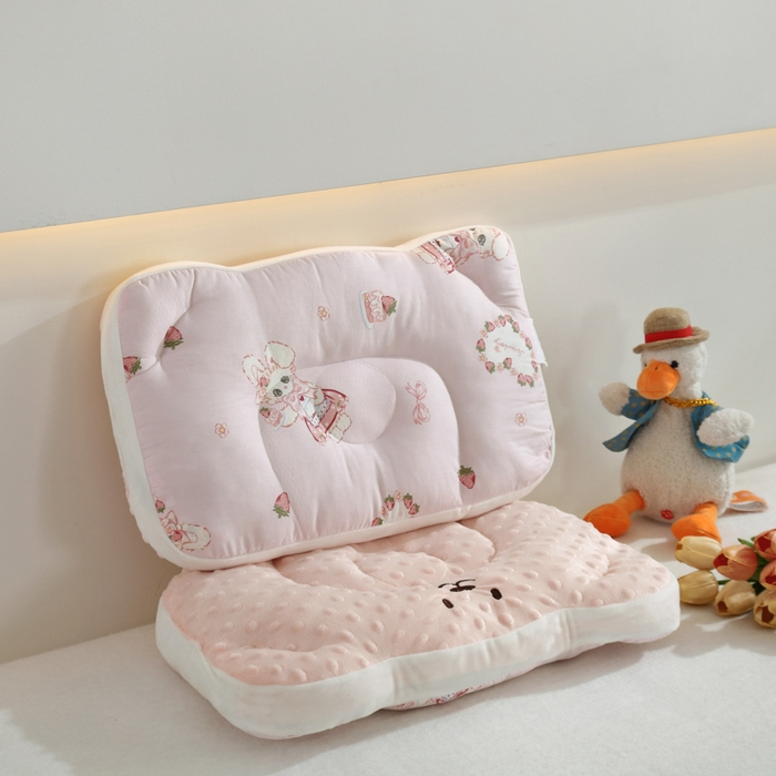 冬巢2025新款全棉a类儿豆豆枕幼儿园午睡枕芯颈椎枕头0-3-6岁宝宝定型枕可水洗 玫瑰兔婴童款30*50