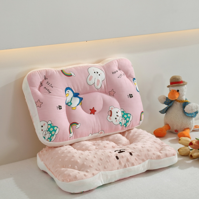 冬巢2025新款全棉a类儿豆豆枕幼儿园午睡枕芯颈椎枕头0-3-6岁宝宝定型枕可水洗 彩虹兔粉婴童款30*50
