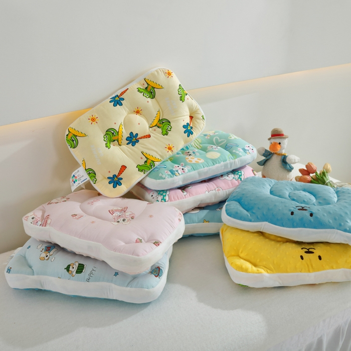 91家纺网 家纺一手货源 找家纺 冬巢2025新款全棉a类儿豆豆枕幼儿园午睡枕芯颈椎枕头0-3-6岁宝宝定型枕可水洗 彩虹兔粉大童款40*60