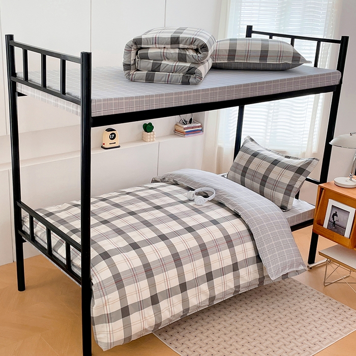 91家纺网 家纺一手货源 找家纺 锦润家纺2025新款全棉13372学生三件套纯棉宿舍六件套 莫尔-灰