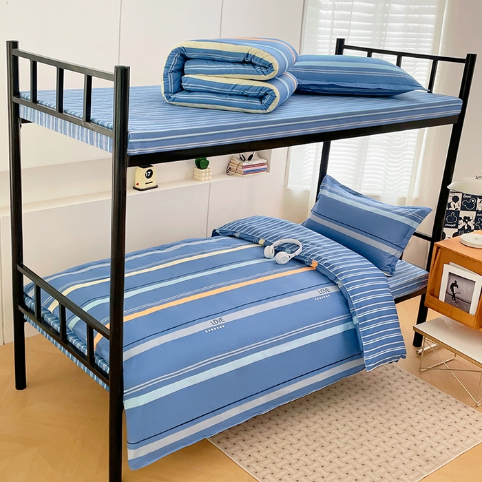 91家纺网 家纺一手货源 找家纺 锦润家纺2025新款全棉13372学生三件套纯棉宿舍六件套 莫克-蓝