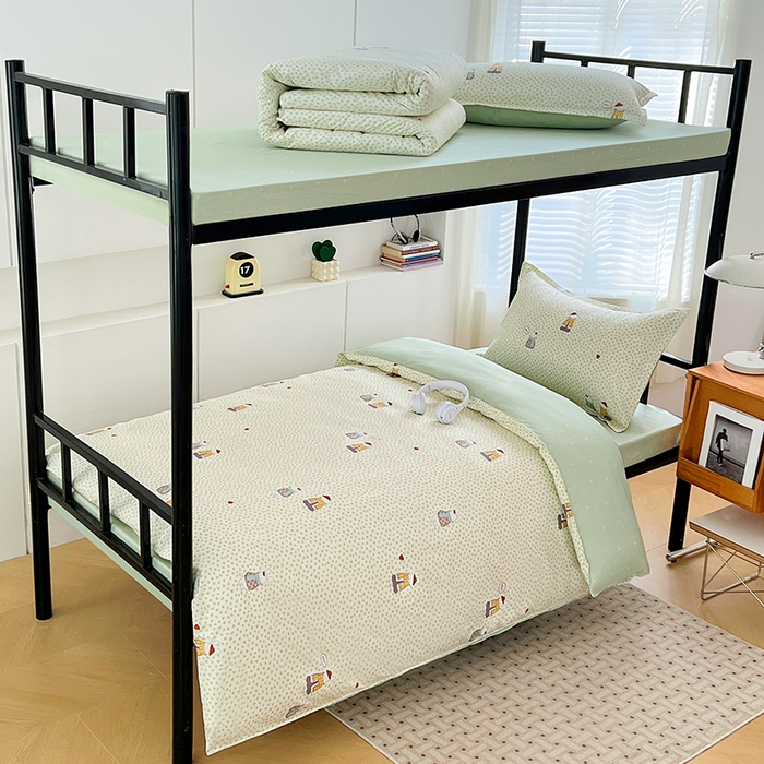 91家纺网 家纺一手货源 找家纺 锦润家纺2025新款全棉13372学生三件套纯棉宿舍六件套 奶萌兔-米