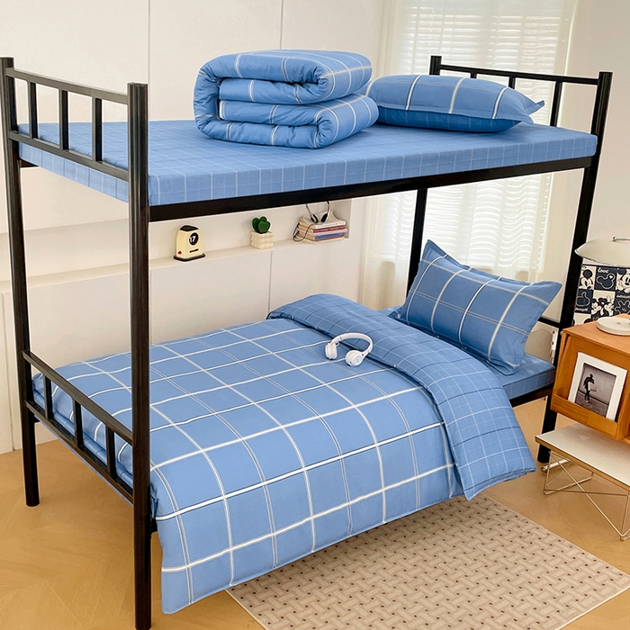 91家纺网 家纺一手货源 找家纺 锦润家纺2025新款全棉13372学生三件套纯棉宿舍六件套 普兰德利-蓝