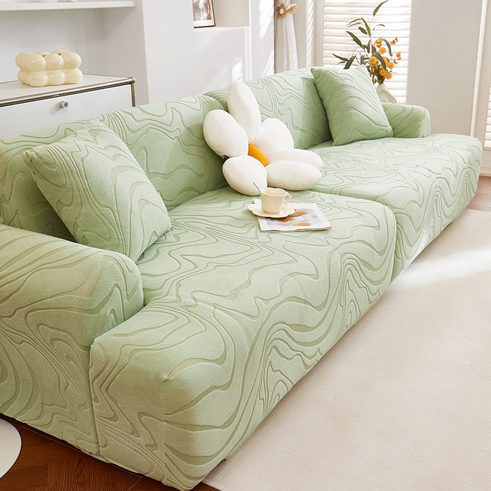 91家纺网 家纺一手货源 找家纺 丝绮鹿 2025新款雕花绒曲意直排松紧款沙发套 雕花绒曲意直排-草绿