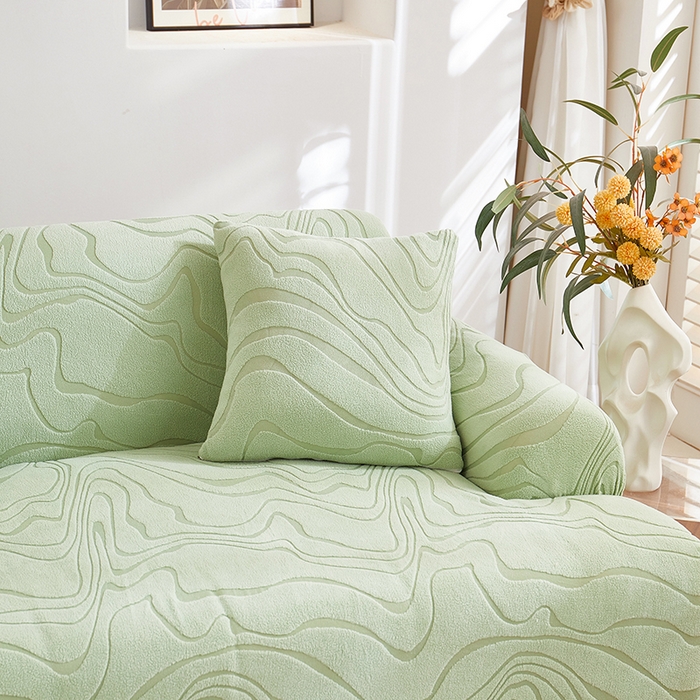 91家纺网 家纺一手货源 找家纺 丝绮鹿 2025新款雕花绒曲意直排松紧款沙发套 雕花绒曲意直排-草绿