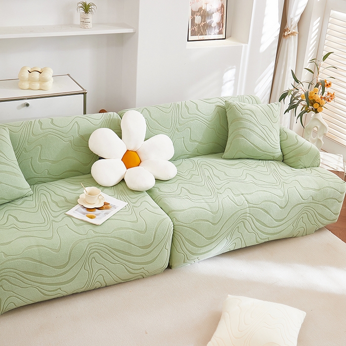 91家纺网 家纺一手货源 找家纺 丝绮鹿 2025新款雕花绒曲意直排松紧款沙发套 雕花绒曲意直排-草绿