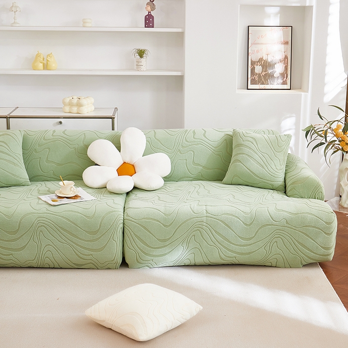 91家纺网 家纺一手货源 找家纺 丝绮鹿 2025新款雕花绒曲意直排松紧款沙发套 雕花绒曲意直排-草绿