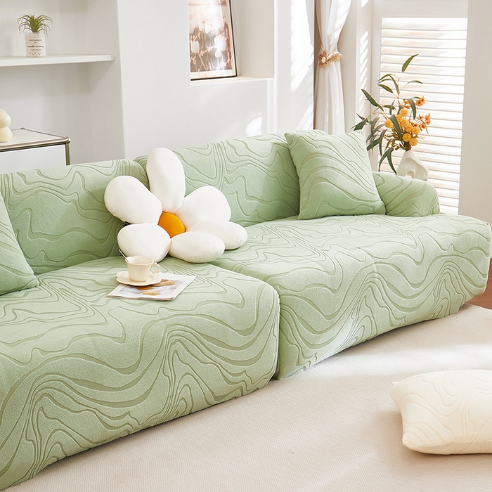 91家纺网 家纺一手货源 找家纺 丝绮鹿 2025新款雕花绒曲意直排松紧款沙发套 雕花绒曲意直排-草绿