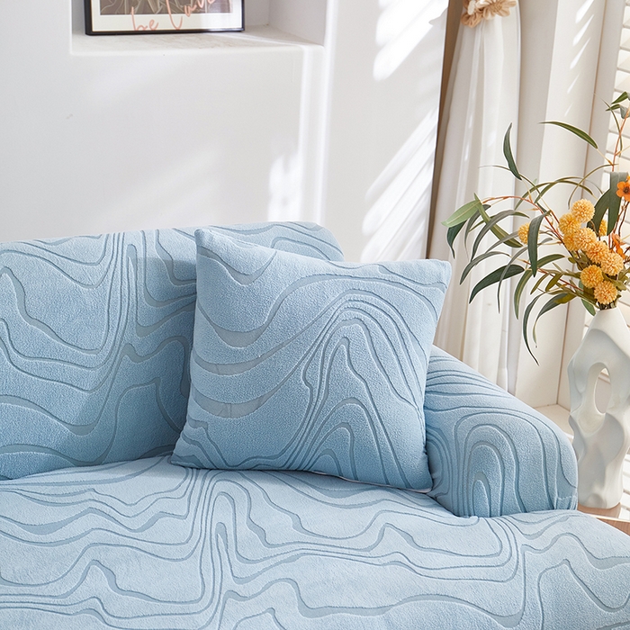 91家纺网 家纺一手货源 找家纺 丝绮鹿 2025新款雕花绒曲意直排松紧款沙发套 雕花绒曲意直排-淡蓝