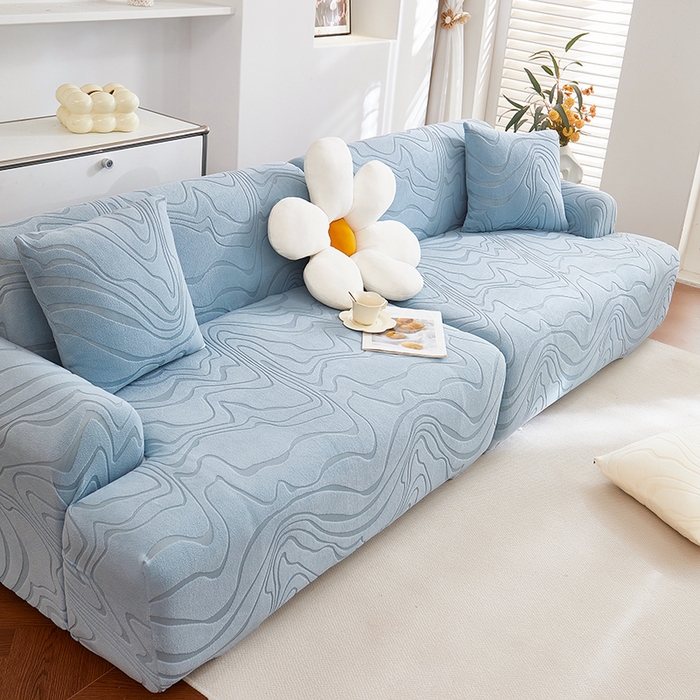 91家纺网 家纺一手货源 找家纺 丝绮鹿 2025新款雕花绒曲意直排松紧款沙发套 雕花绒曲意直排-淡蓝