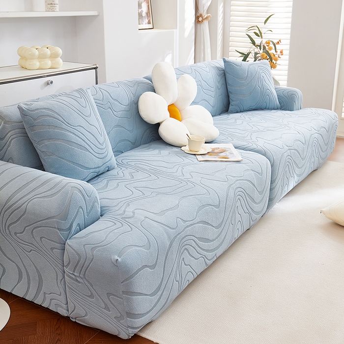 91家纺网 家纺一手货源 找家纺 丝绮鹿 2025新款雕花绒曲意直排松紧款沙发套 雕花绒曲意直排-淡蓝