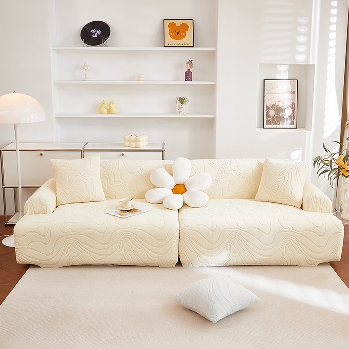 91家纺网 家纺一手货源 找家纺 丝绮鹿 2025新款雕花绒曲意直排松紧款沙发套 雕花绒曲意直排-米白