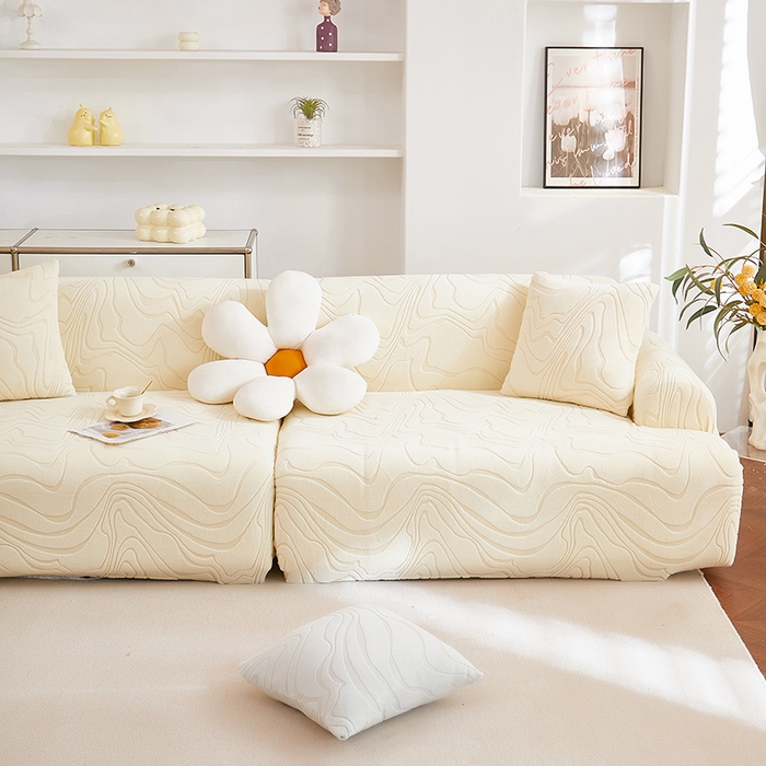 91家纺网 家纺一手货源 找家纺 丝绮鹿 2025新款雕花绒曲意直排松紧款沙发套 雕花绒曲意直排-米白