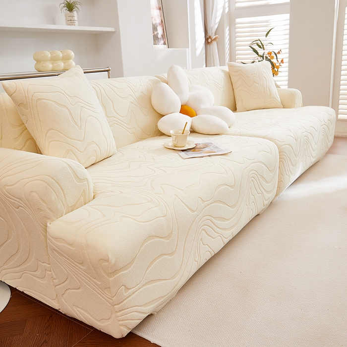 91家纺网 家纺一手货源 找家纺 丝绮鹿 2025新款雕花绒曲意直排松紧款沙发套 雕花绒曲意直排-米白