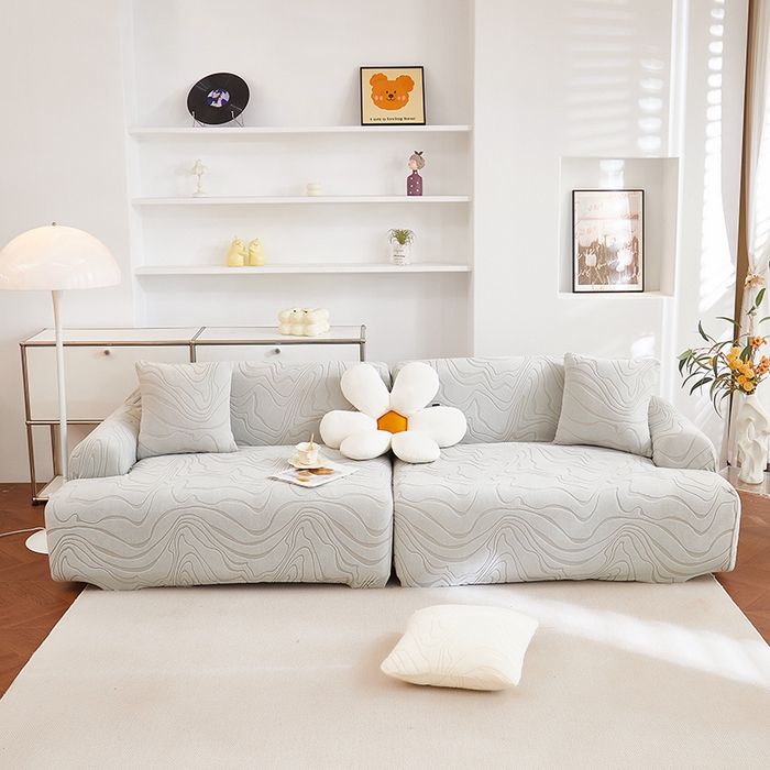 91家纺网 家纺一手货源 找家纺 丝绮鹿 2025新款雕花绒曲意直排松紧款沙发套 雕花绒曲意直排-浅灰