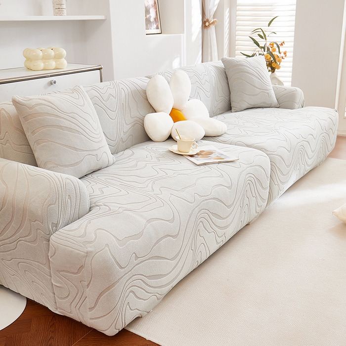 91家纺网 家纺一手货源 找家纺 丝绮鹿 2025新款雕花绒曲意直排松紧款沙发套 雕花绒曲意直排-浅灰