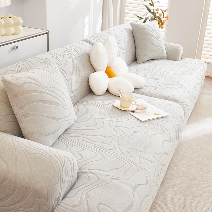 91家纺网 家纺一手货源 找家纺 丝绮鹿 2025新款雕花绒曲意直排松紧款沙发套 雕花绒曲意直排-浅灰