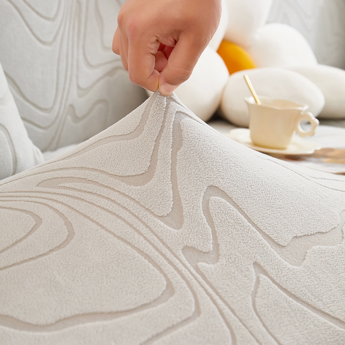 91家纺网 家纺一手货源 找家纺 丝绮鹿 2025新款雕花绒曲意直排松紧款沙发套 雕花绒曲意直排-浅灰