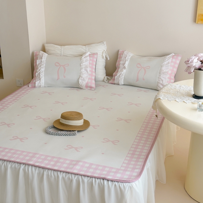 91家纺网 家纺一手货源 找家纺 觅糖2025新款博主风雪纺花边藤席  粉色蝶海