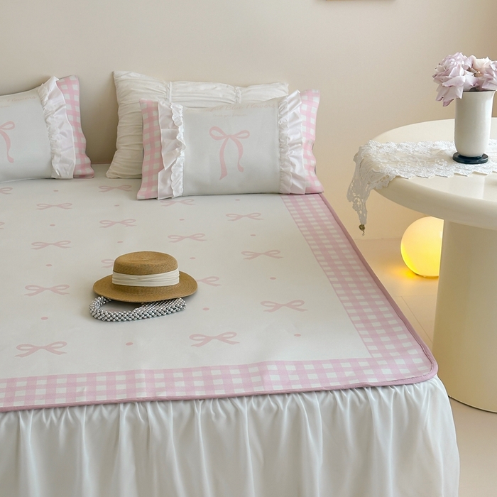 91家纺网 家纺一手货源 找家纺 觅糖2025新款博主风雪纺花边藤席  粉色蝶海