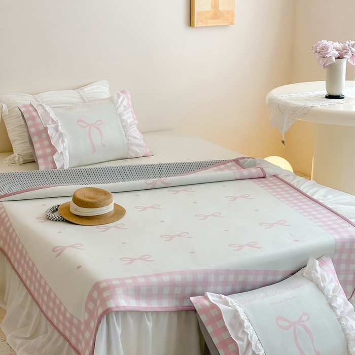 91家纺网 家纺一手货源 找家纺 觅糖2025新款博主风雪纺花边藤席  粉色蝶海