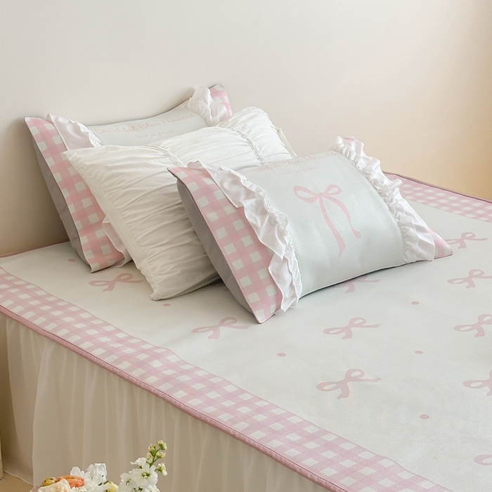 91家纺网 家纺一手货源 找家纺 觅糖2025新款博主风雪纺花边藤席  粉色蝶海