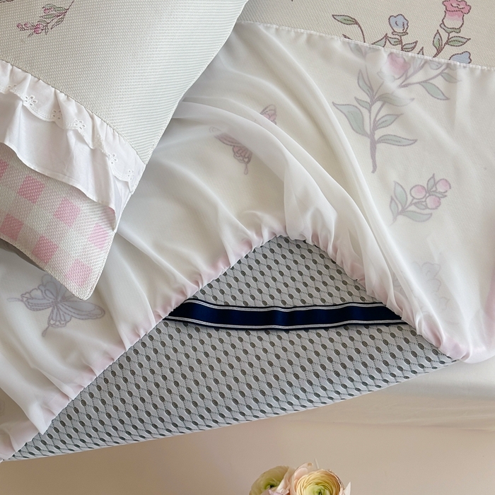 91家纺网 家纺一手货源 找家纺 觅糖2025新款博主风雪纺花边藤席  花蝶仙踪