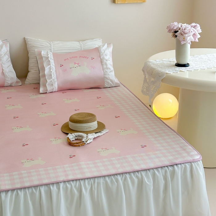 91家纺网 家纺一手货源 找家纺 觅糖2025新款博主风雪纺花边藤席  糖尾小猫