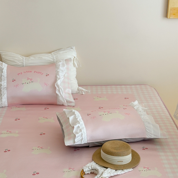 91家纺网 家纺一手货源 找家纺 觅糖2025新款博主风雪纺花边藤席  糖尾小猫