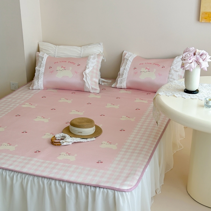 91家纺网 家纺一手货源 找家纺 觅糖2025新款博主风雪纺花边藤席  糖尾小猫