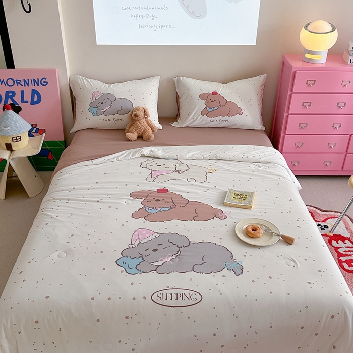 91家纺网 家纺一手货源 找家纺 觅糖2025卡通数码凉感夏被  瞌睡狗