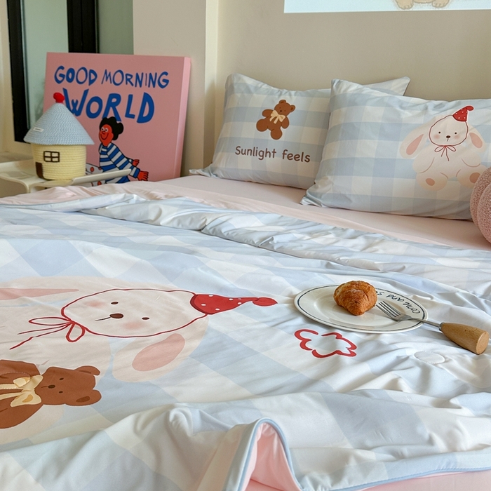 91家纺网 家纺一手货源 找家纺 觅糖2025卡通数码凉感夏被  礼帽兔