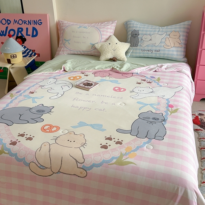 91家纺网 家纺一手货源 找家纺 觅糖2025卡通数码凉感夏被  猫猫乐园