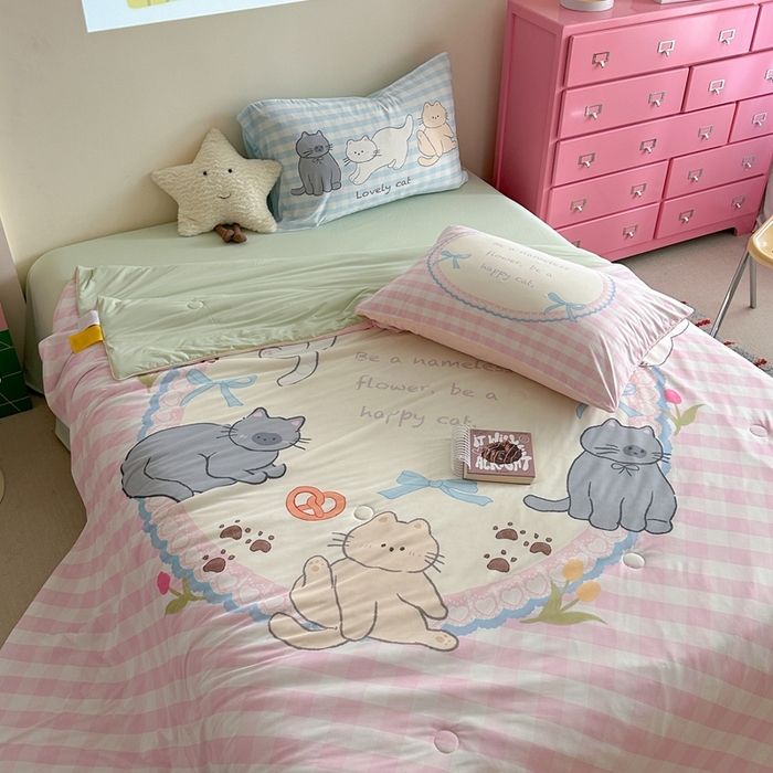 91家纺网 家纺一手货源 找家纺 觅糖2025卡通数码凉感夏被  猫猫乐园