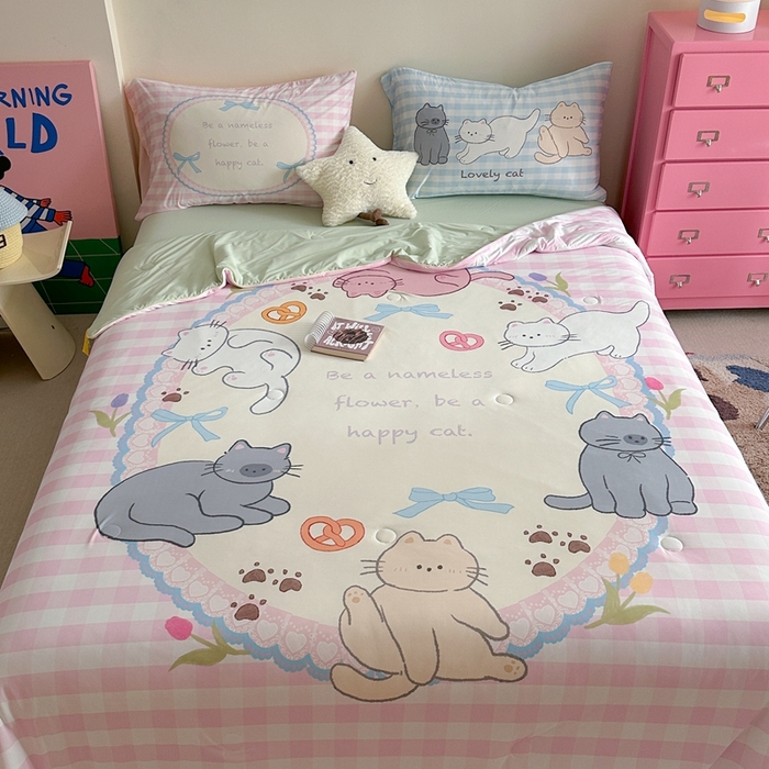91家纺网 家纺一手货源 找家纺 觅糖2025卡通数码凉感夏被  猫猫乐园