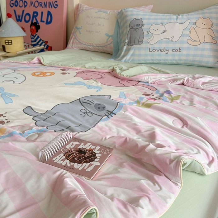 91家纺网 家纺一手货源 找家纺 觅糖2025卡通数码凉感夏被  猫猫乐园