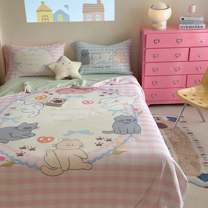 91家纺网 家纺一手货源 找家纺 觅糖2025卡通数码凉感夏被  猫猫乐园