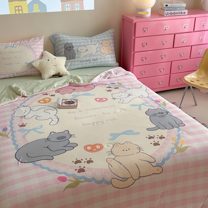 91家纺网 家纺一手货源 找家纺 觅糖2025卡通数码凉感夏被  猫猫乐园