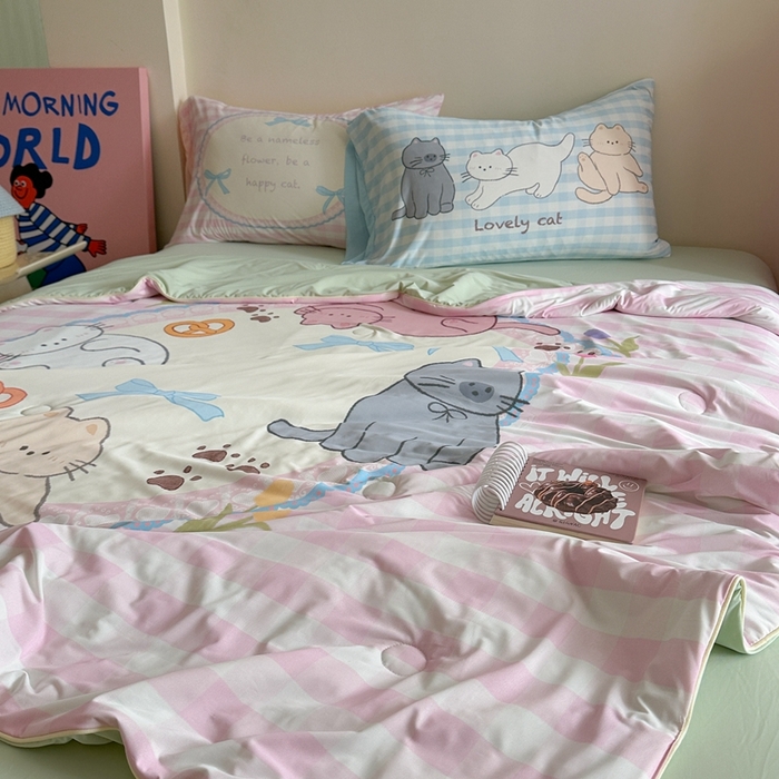 91家纺网 家纺一手货源 找家纺 觅糖2025卡通数码凉感夏被  猫猫乐园