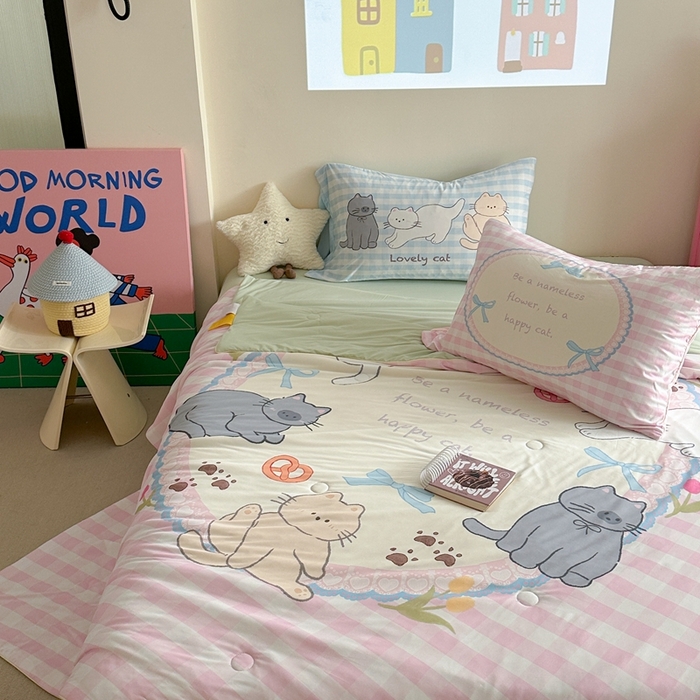 91家纺网 家纺一手货源 找家纺 觅糖2025卡通数码凉感夏被  猫猫乐园