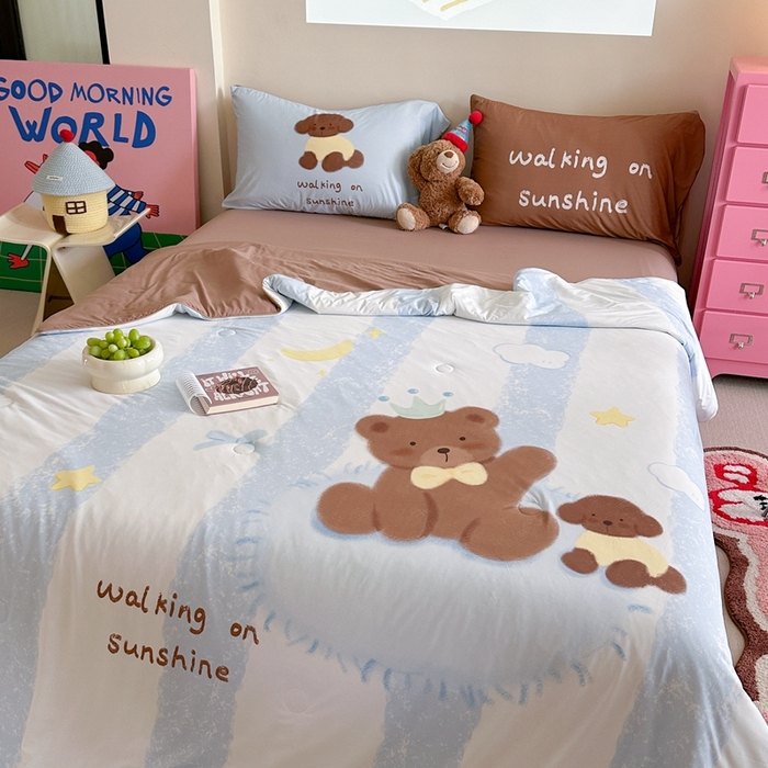 91家纺网 家纺一手货源 找家纺 觅糖2025卡通数码凉感夏被  巧克力熊